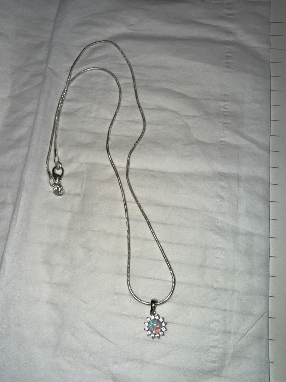 925 Sterling Silver Opal Flower Pendant Necklace MOISSANITE DIAMONDS